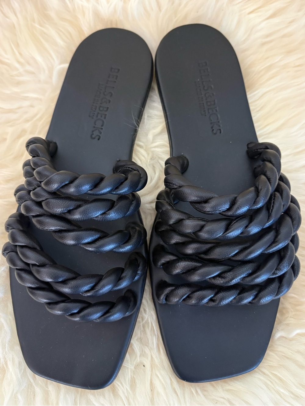 New Bells & Becks Black Braided Slide Sandals